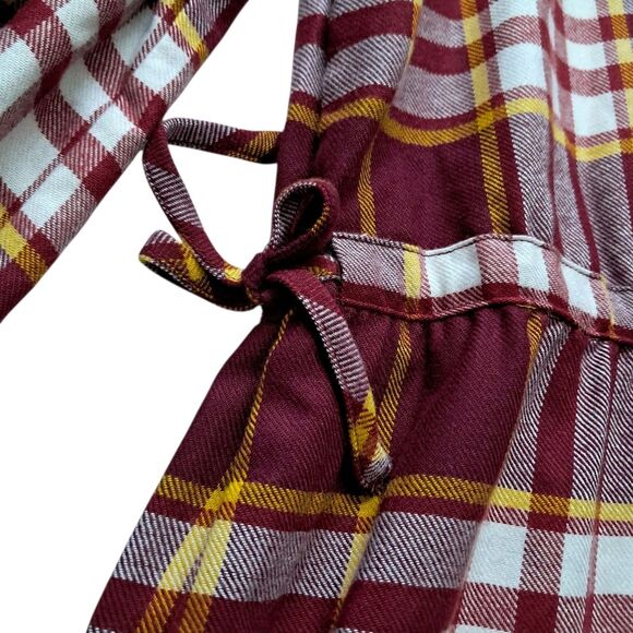NWT Loft Dress Women's Large Petite Red‎ Mini Plaid Side Tie Flare Tiered Fall - Picture 5 of 13